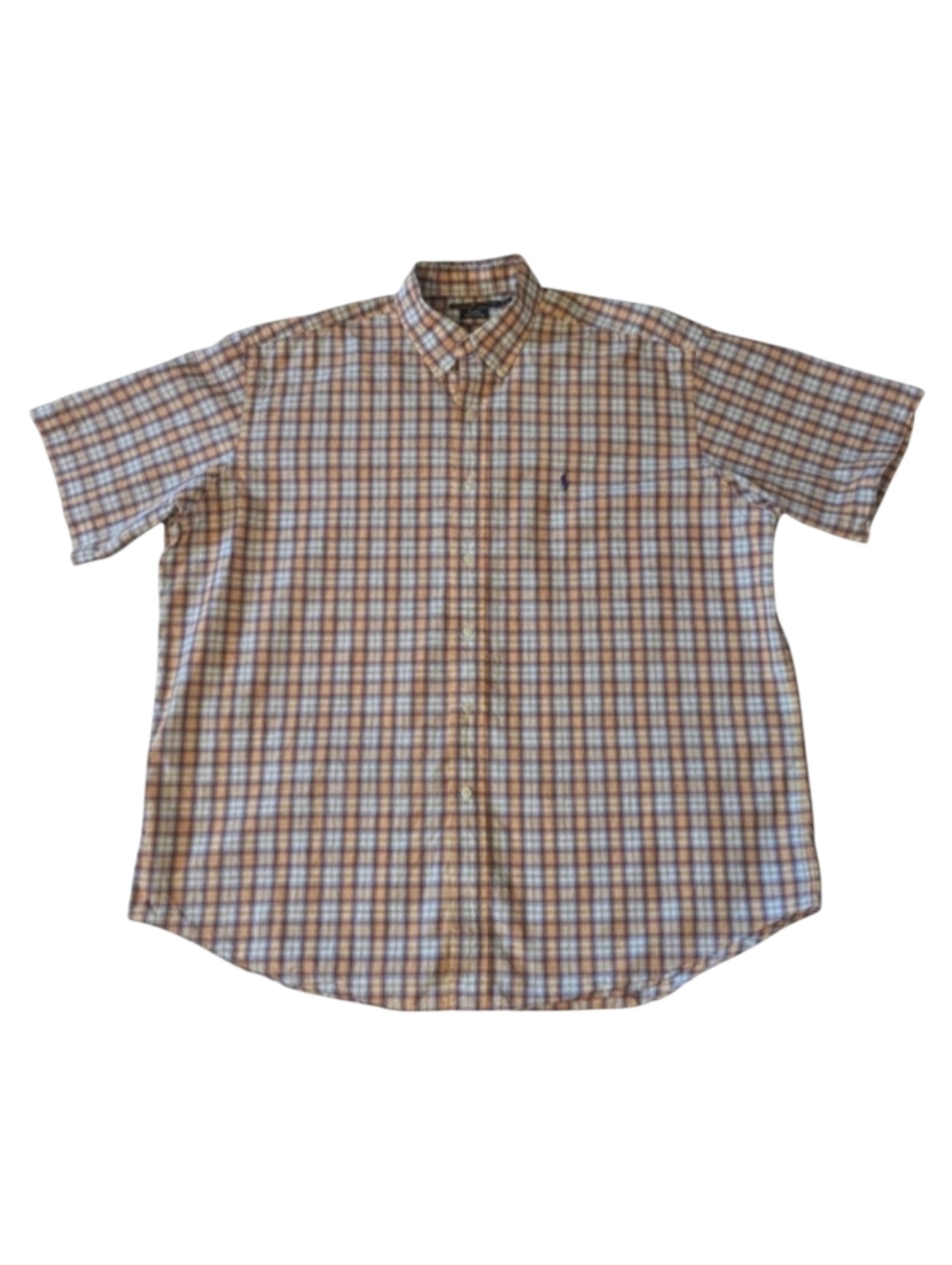 VTG Preppy Ralph Lauren Blake Plaid Short Sleeve Button Down Shirt Men's XL